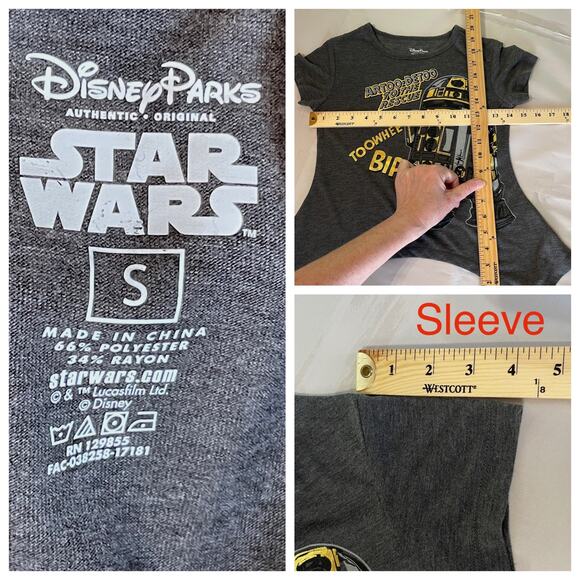 Disney Parks  R2D2 Star WarsT-Shirt Girls Sz Small Gray Gold Asymmetrical Hem - Picture 7 of 7